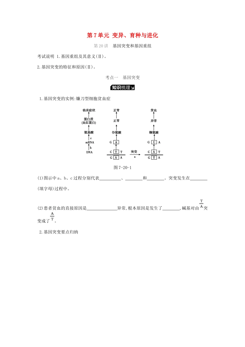 高考生物一轮复习 第7单元 变异、育种与进化听课学案-人教版高三全册生物学案_第1页