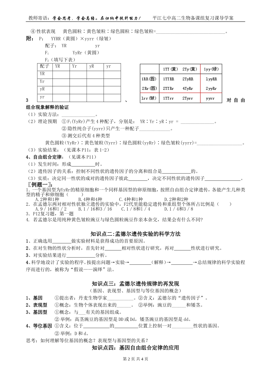 第2课时  孟德尔的豌豆杂交实验(二）_第2页