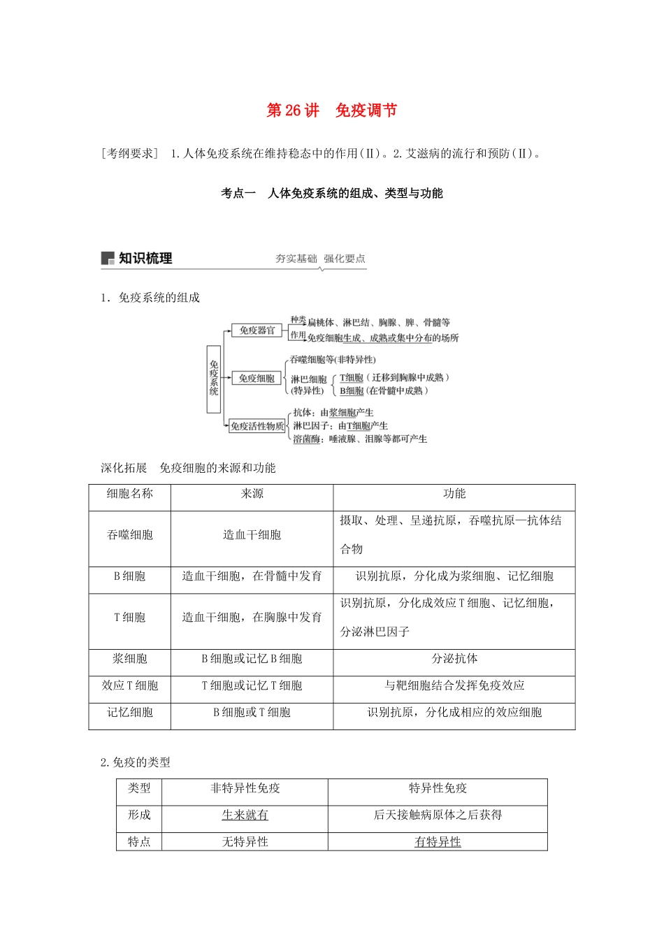 高考生物大一轮复习 第八单元 生命活动的调节 第26讲 免疫调节学案-人教版高三全册生物学案_第1页