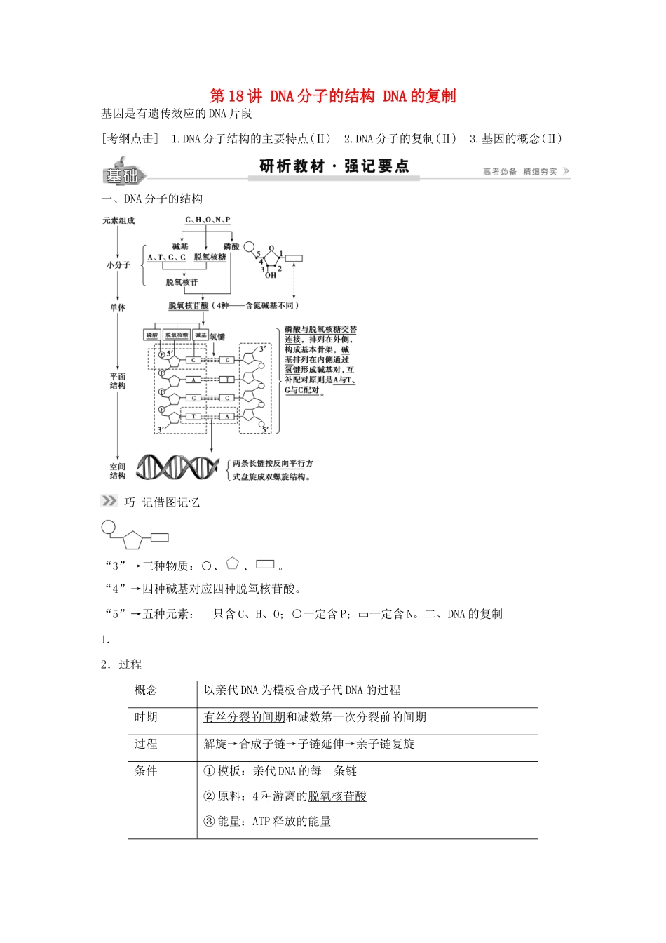 高考生物总复习 第6单元 第18讲 DNA分子的结构DNA的复制学案-人教版高三全册生物学案_第1页