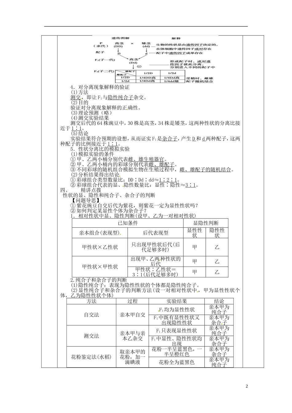 高中生物 1.1孟德尔的豌豆杂交试验一导学案1 新人教版必修2-新人教版高一必修2生物学案_第2页