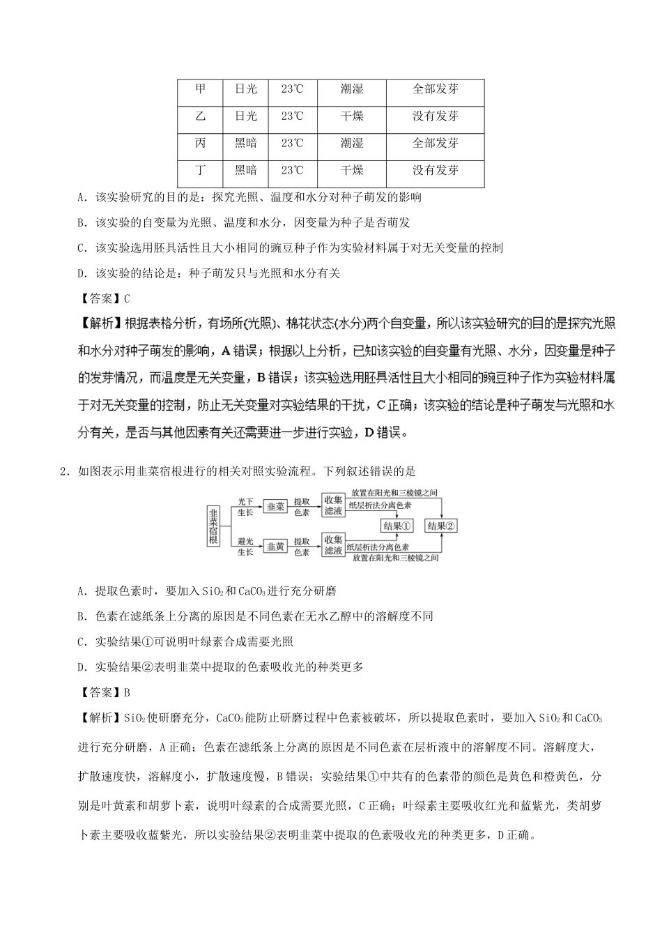 备战高考生物 热点题型提分策略 专题14 探究实验的设计与评价学案-人教版高三全册生物学案_第2页