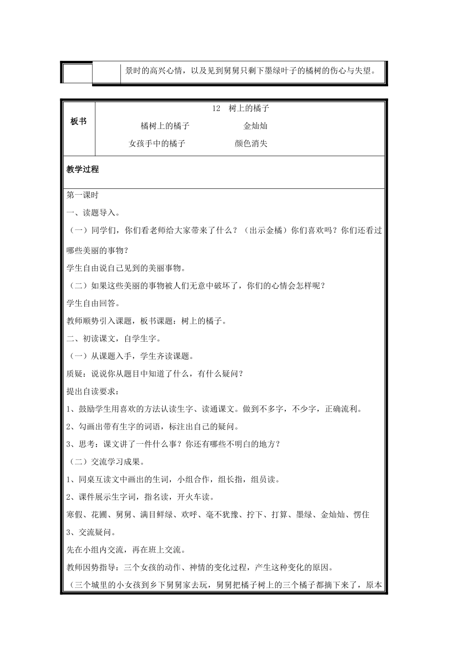 春二年级语文下册《树上的橘子》教案1 冀教版-冀教版小学二年级下册语文教案_第3页