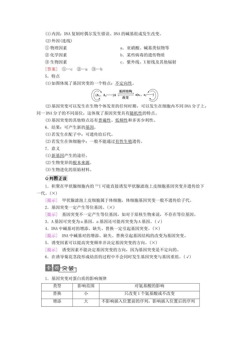 高考生物一轮复习 第7单元 生物的变异、育种与进化 第1讲 基因突变和基因重组学案 苏教版必修2-苏教版高三必修2生物学案_第2页