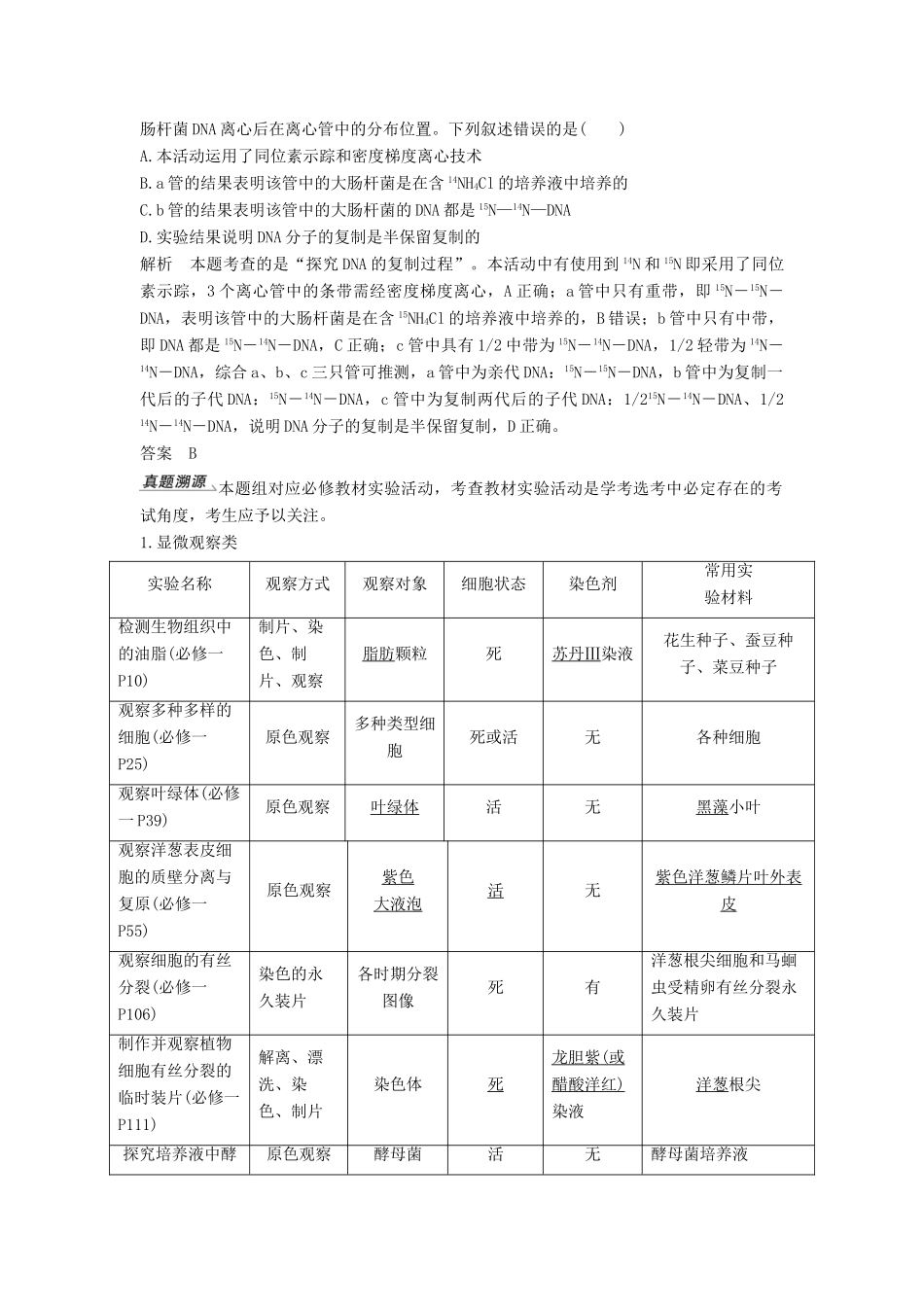 （浙江选考）高考生物一轮复习 第27讲 教材实验归纳整理学案-人教版高三全册生物学案_第2页