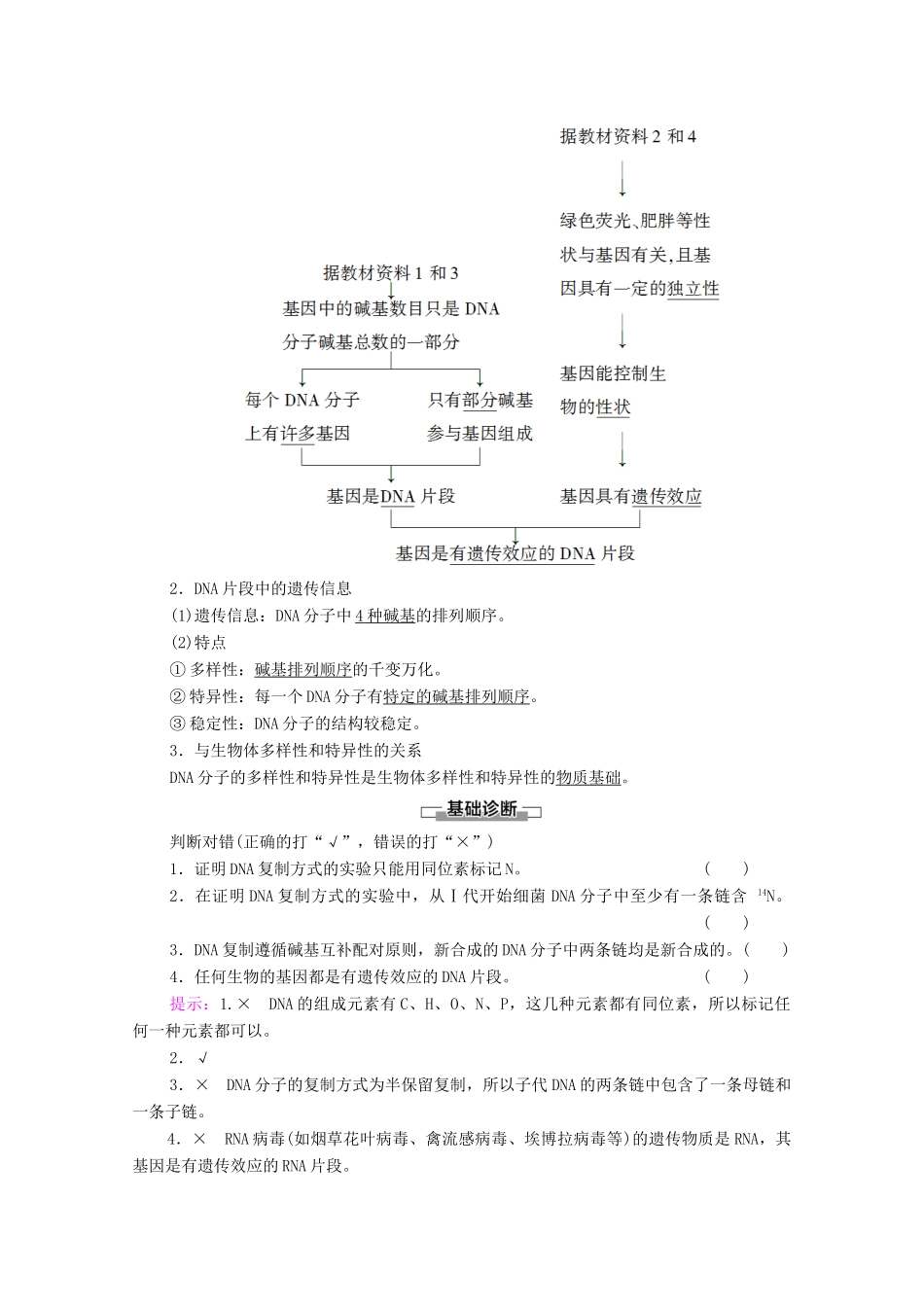 高中生物 第3章 基因的本质 第3、4节 DNA的复制 基因是有遗传效应的DNA片段学案 新人教版必修2-新人教版高中必修2生物学案_第2页