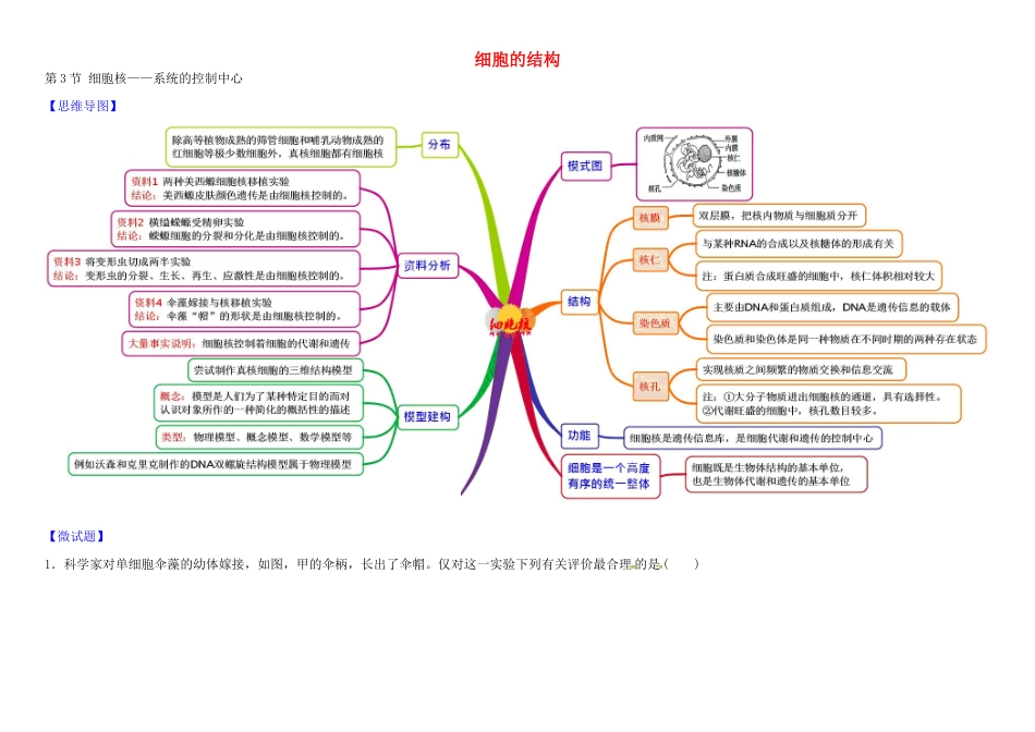高中生物 1 3.3 细胞核 系统的控制中心教材图解学案 新人教版必修1-新人教版高一必修1生物学案_第1页