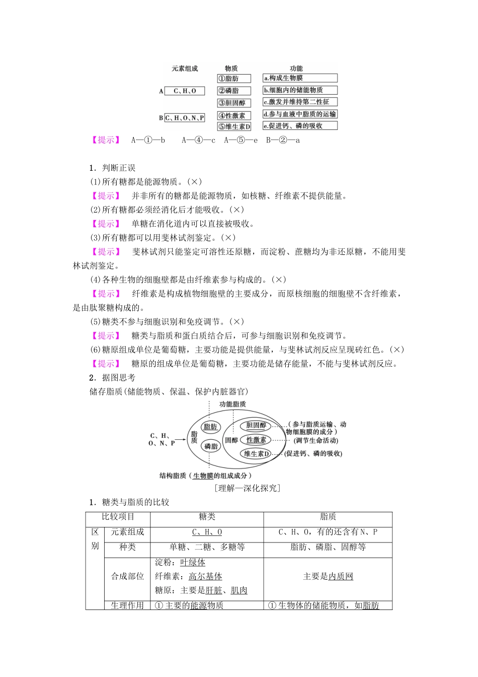 高考生物一轮复习 第1单元 细胞的化学组成 第2讲 细胞中的大分子——糖类、脂质和核酸学案 苏教版-苏教版高三全册生物学案_第2页