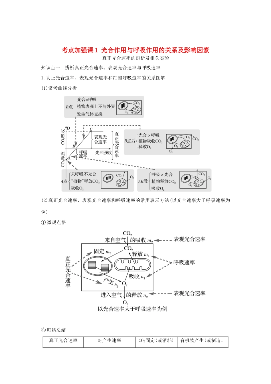 （浙江专版）高考生物一轮复习 考点加强课1 光合作用与呼吸作用的关系及影响因素学案-人教版高三全册生物学案_第1页