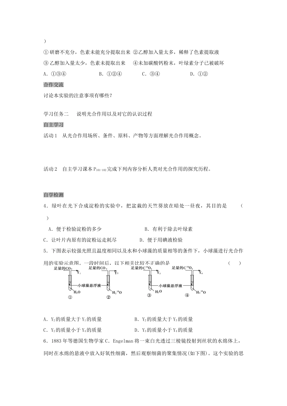 高中生物 5.4 能量之源—光与光合作用导学案1 新人教版必修1-新人教版高一必修1生物学案_第2页