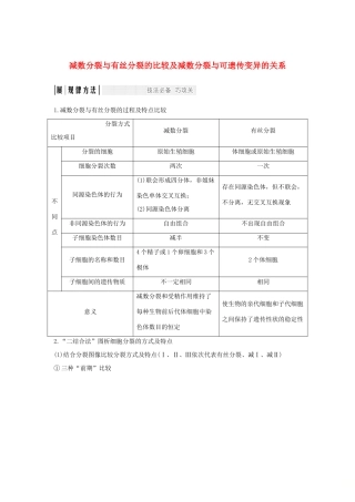 高考生物 第五单元 细胞的生命历程 考点加强课2 减数分裂与有丝分裂的比较及减数分裂与可遗传变异的关系学案 中图版必修1-中图版高三必修1生物学案