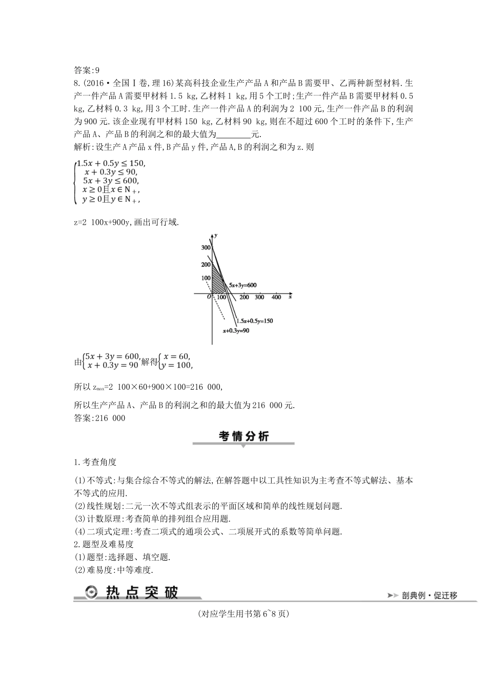 高考数学二轮复习 第一篇 专题一 高考客观题的几种类型 第3讲 不等式与线性规划、计数原理与二项式定理教案 理-人教版高三全册数学教案_第3页