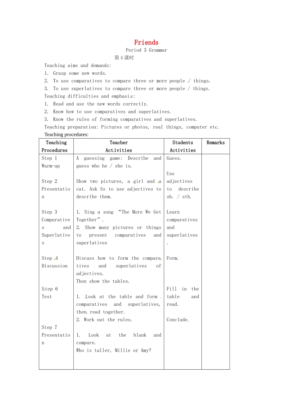 八年级英语上册 Unit 1 Friends Period 3 Grammar教案 （新版）牛津版-（新版）牛津版初中八年级上册英语教案_第1页