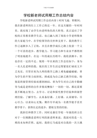学校新教师试用期工作总结内容