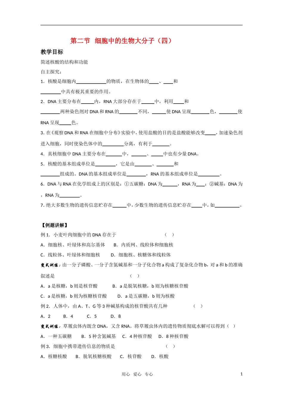 高一生物 细胞中的生物大分子（四）精华学案_第1页