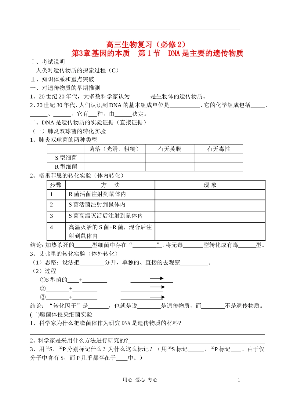 高中生物 第3章基因的本质 第1节DNA是主要的遗传物质学案 新人教版必修2_第1页