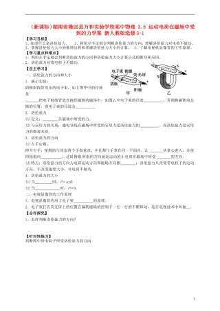 （新课标）湖南省隆回县万和实验学校高中物理 3.5 运动电荷在磁场中受到的力学案 新人教版选修3-1