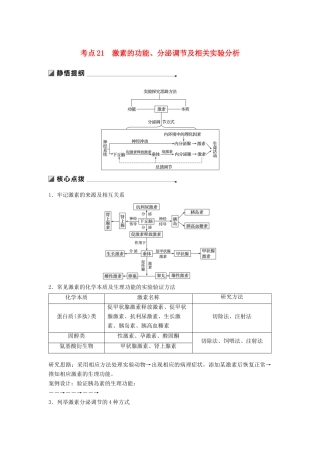 （江苏专用）高考生物二轮复习 专题七 人体的稳态及调节机制 考点21 激素的功能、分泌调节及相关实验分析学案-人教版高三全册生物学案