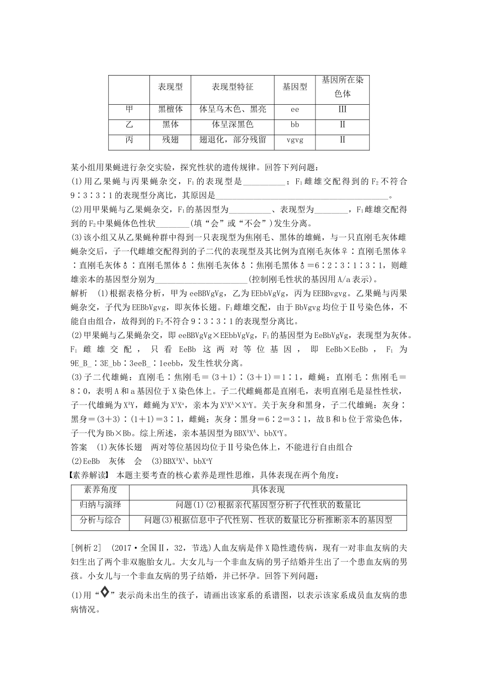 高中生物 第2章 基因和染色体的关系知识体系构建与核心素养解读学案 新人教版必修2-新人教版高一必修2生物学案_第2页