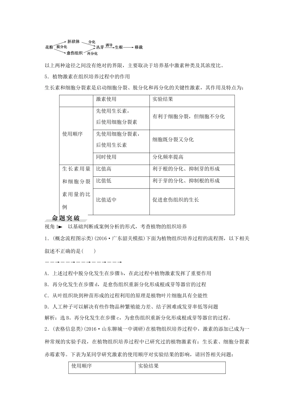 高考生物总复习 第12单元 第43讲 植物组织培养与植物有效成分的提取学案-人教版高三全册生物学案_第3页