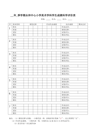 美术学科学生成绩评价表模板