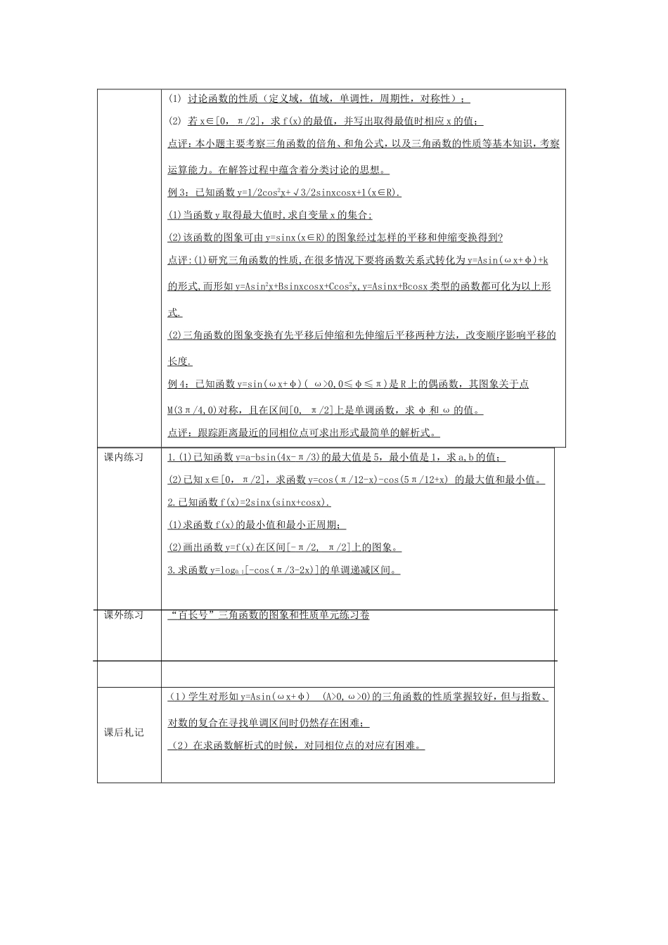 甘肃省酒泉三中中高三数学优质教案：三角函数的图象和性质_第3页