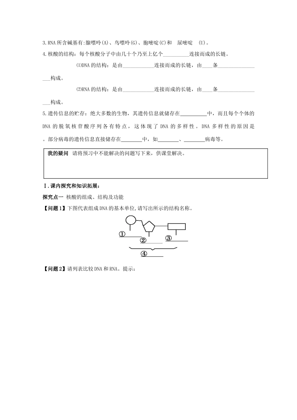 高中生物 第2章 组成细胞的分子 第3节 遗传信息的携带者—核酸导学案 新人教版必修1-新人教版高一必修1生物学案_第2页