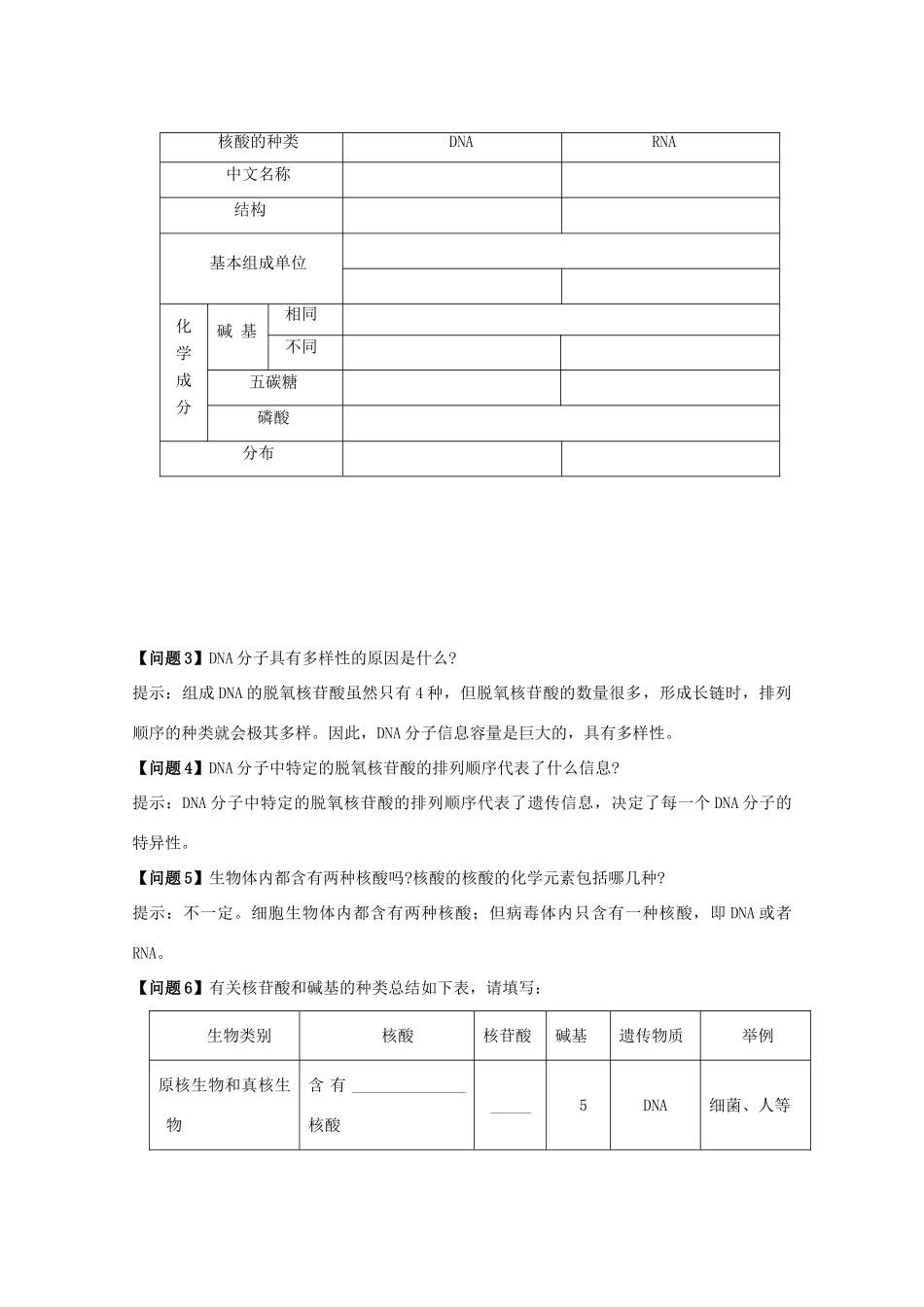 高中生物 第2章 组成细胞的分子 第3节 遗传信息的携带者—核酸导学案 新人教版必修1-新人教版高一必修1生物学案_第3页