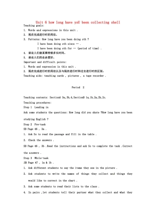 云南省丽江市永北镇中学八年级英语下册《Unit 6 how long have you been collecting shell Period 2》教案 人教新目标版