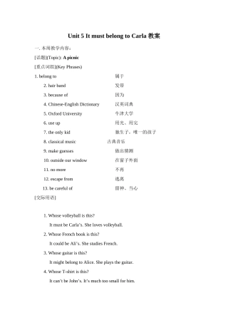 Unit 5 It must belong to Carla教案