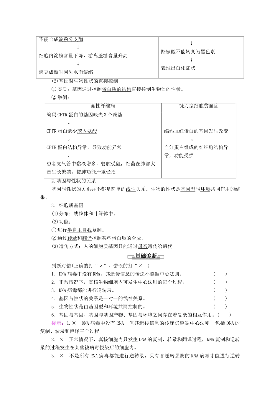 高中生物 第4章 基因的表达 第2节 基因对性状的控制学案 新人教版必修2-新人教版高中必修2生物学案_第2页