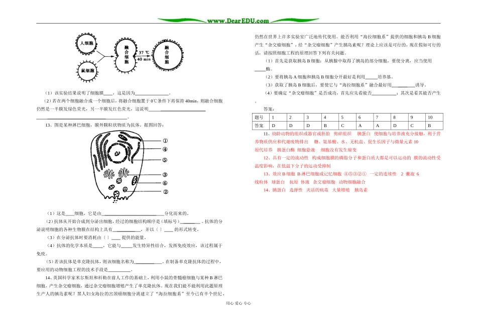 高二生物选修3   专题2  细胞工程2.2  动物细胞工程(含答案)_第3页