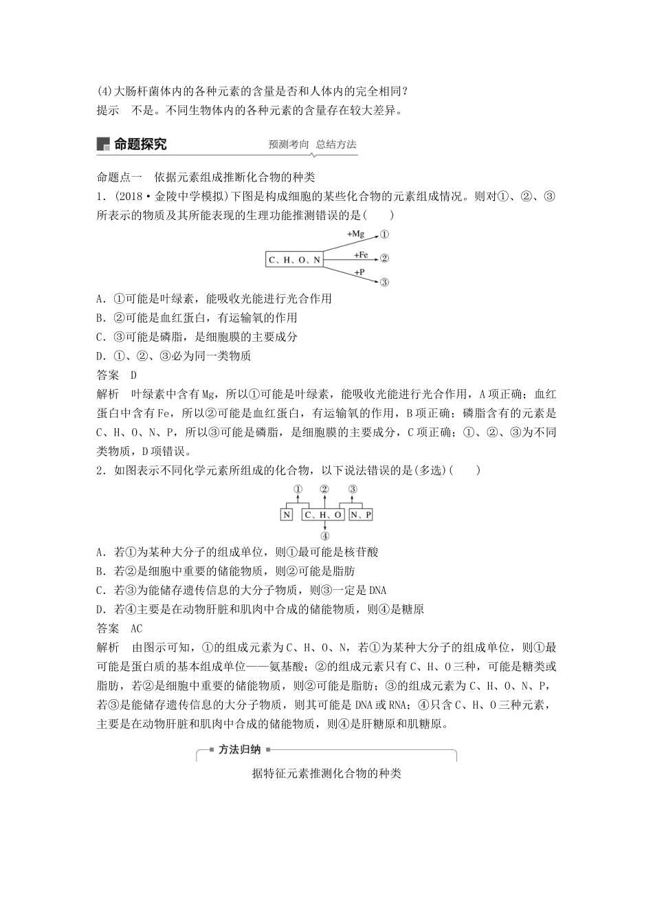 （江苏通用）高考生物大一轮复习 第一单元 细胞的概述及其分子组成 第2讲 细胞中的无机物、糖类和脂质学案-人教版高三全册生物学案_第3页