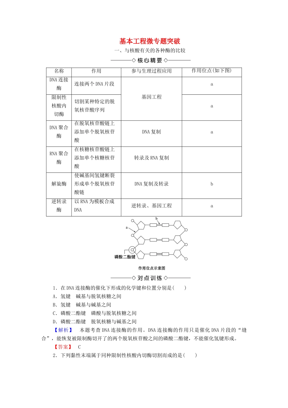 高中生物 第1章 基本工程微专题突破学案 苏教版选修3-苏教版高中选修3生物学案_第1页