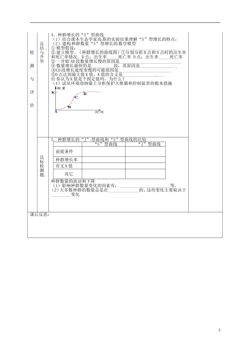 甘肃省金昌一中高中生物 第四章《种群数量的变化》导学案（1）新人教版必修3_第3页