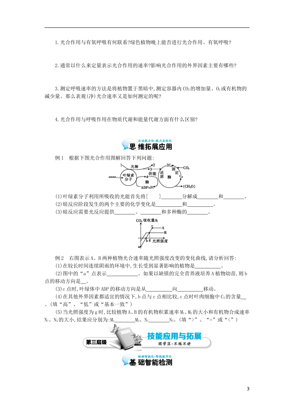 高中生物 第5章 第4节 能量之源-光与光合作用（二）导学案 新人教版必修1-新人教版高一必修1生物学案_第3页