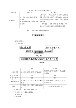高考生物一轮复习 第五单元 遗传的基本规律与伴性遗传 第16讲 基因在染色体上和伴性遗传学案 新人教版-新人教版高三全册生物学案