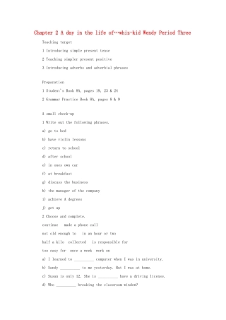 八年级英语上册 Chapter 2 A day in the life of…whiz-kid Wendy Period Three教案 上海牛津版
