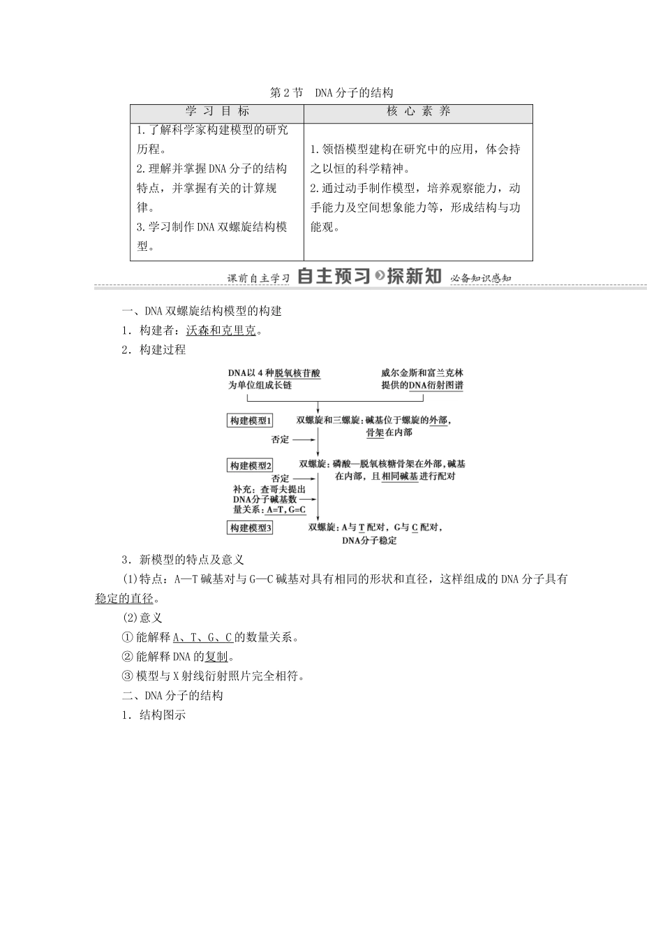 高中生物 第3章 基因的本质 第2节 DNA分子的结构学案 新人教版必修2-新人教版高中必修2生物学案_第1页
