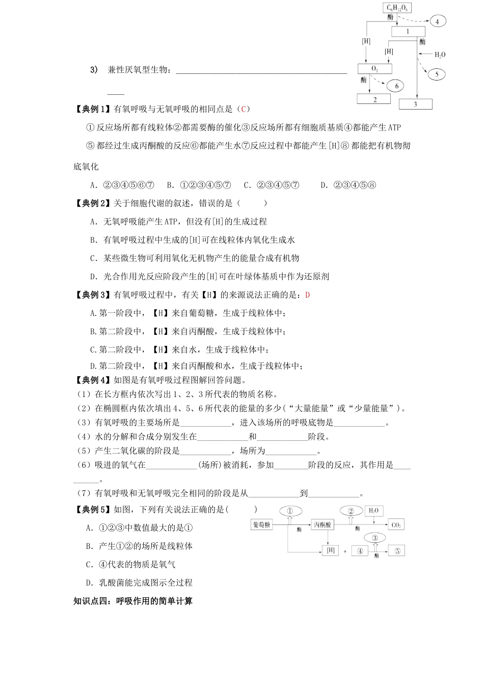 高考生物一轮复习《细胞呼吸过程分析》学案（含解析）-人教版高三全册生物学案_第3页