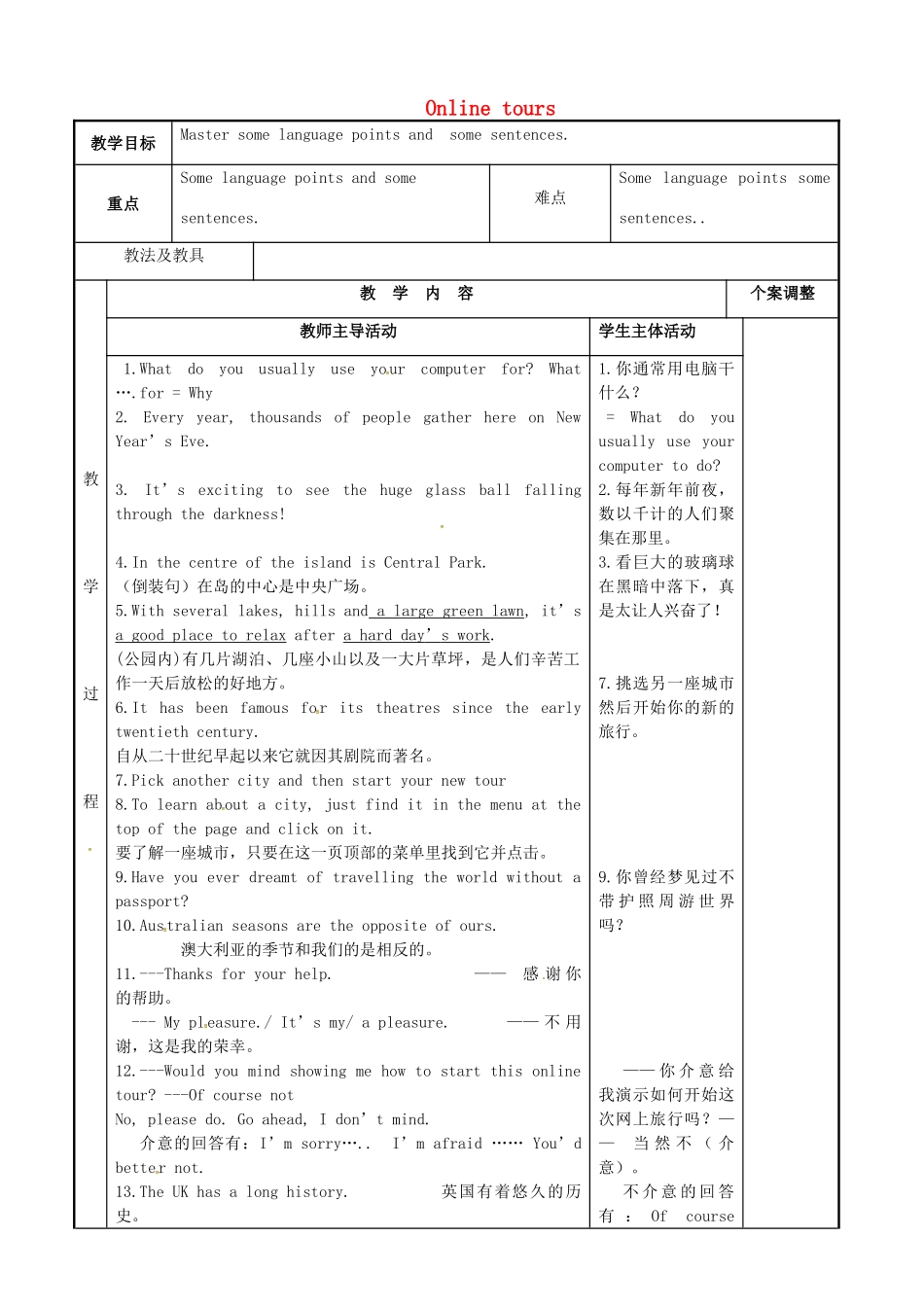 八年级英语下册 Unit 3 Online tours复习教案2 （新版）牛津版-（新版）牛津版初中八年级下册英语教案_第1页
