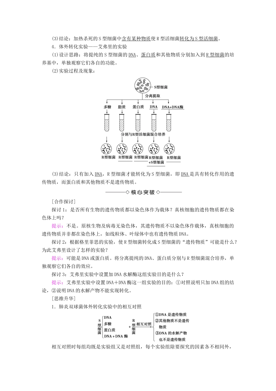 高中生物 第3单元 遗传与变异的分子基础 第1章 遗传的物质基础 第1节 遗传物质的发现学案 中图版必修2-中图版高一必修2生物学案_第2页