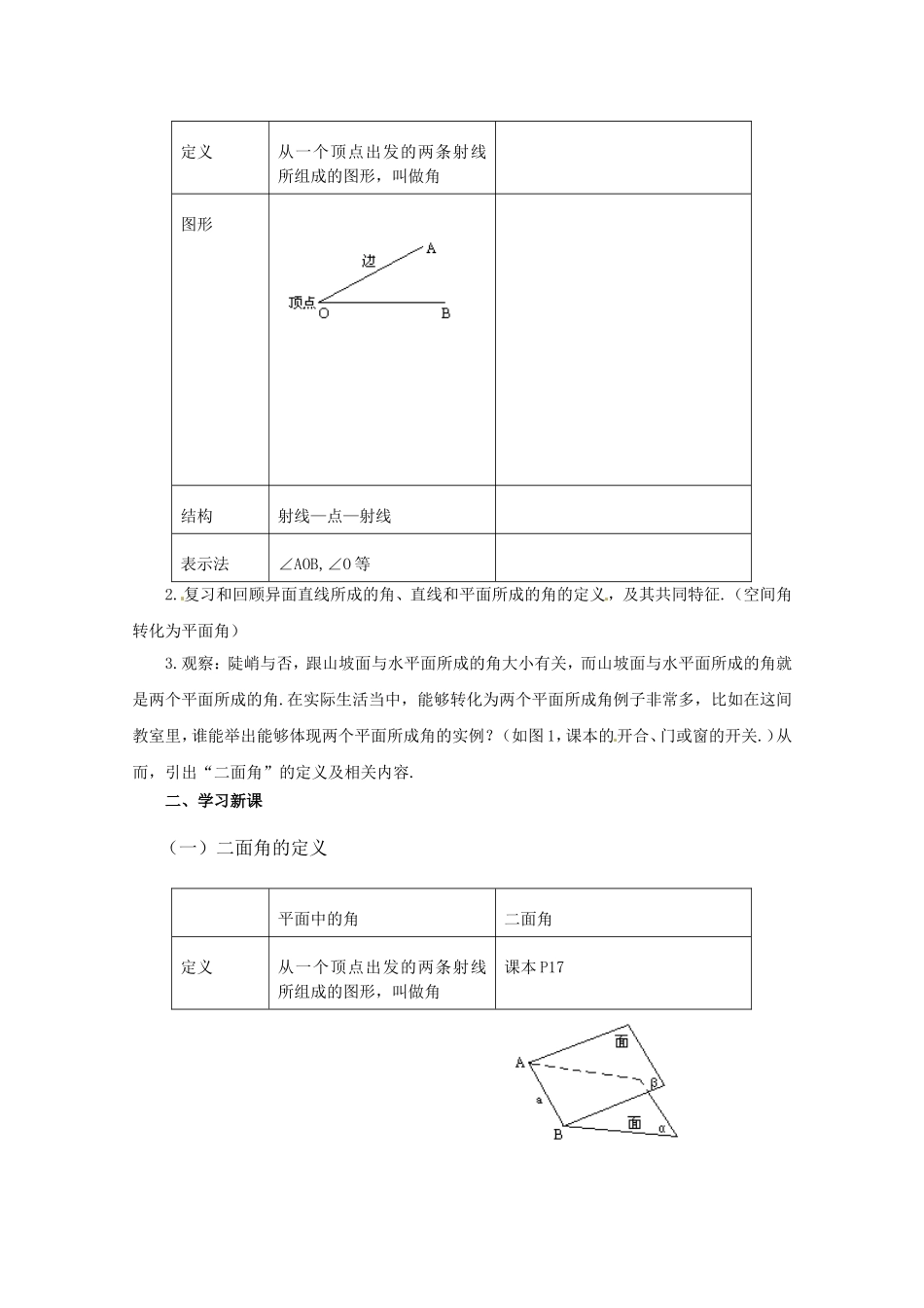 高三数学上 14.4《空间平面与平面的位置关系》教案（1）（沪教版）_第2页