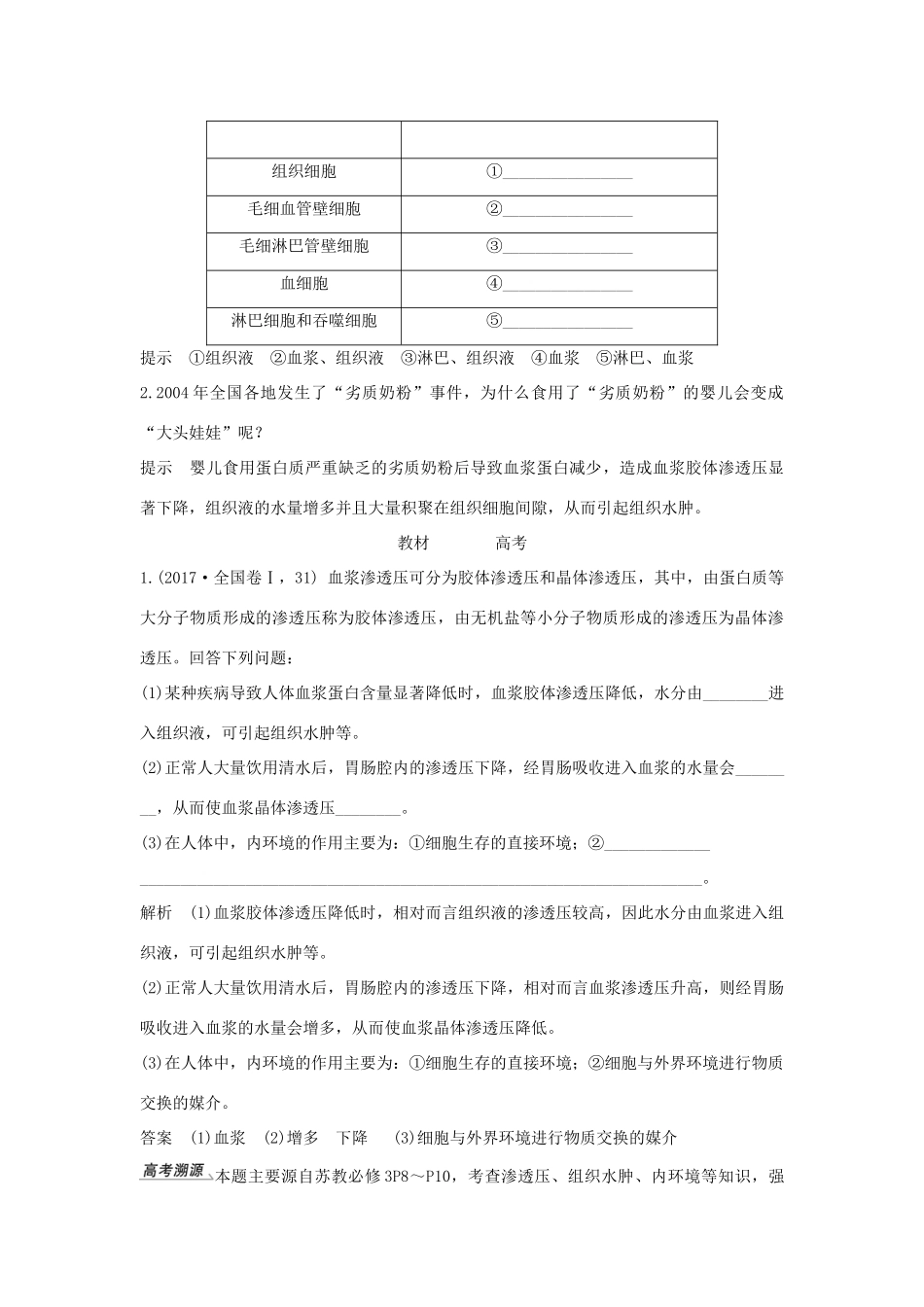 高考生物大一轮复习 第八单元 生物个体的稳态 第23讲 人体内环境稳态及实例学案 苏教版-苏教版高三全册生物学案_第3页