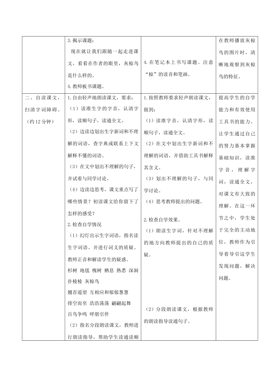 春五年级语文下册 第七单元 26 灰椋鸟教案设计 苏教版-苏教版小学五年级下册语文教案_第3页