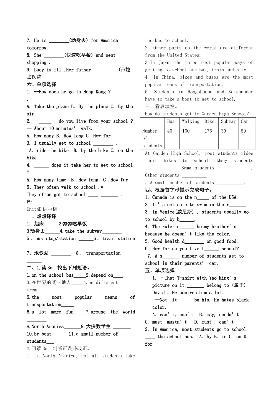 八年级英语上册 Unit4-Unit6讲学稿 人教新课标版_第2页
