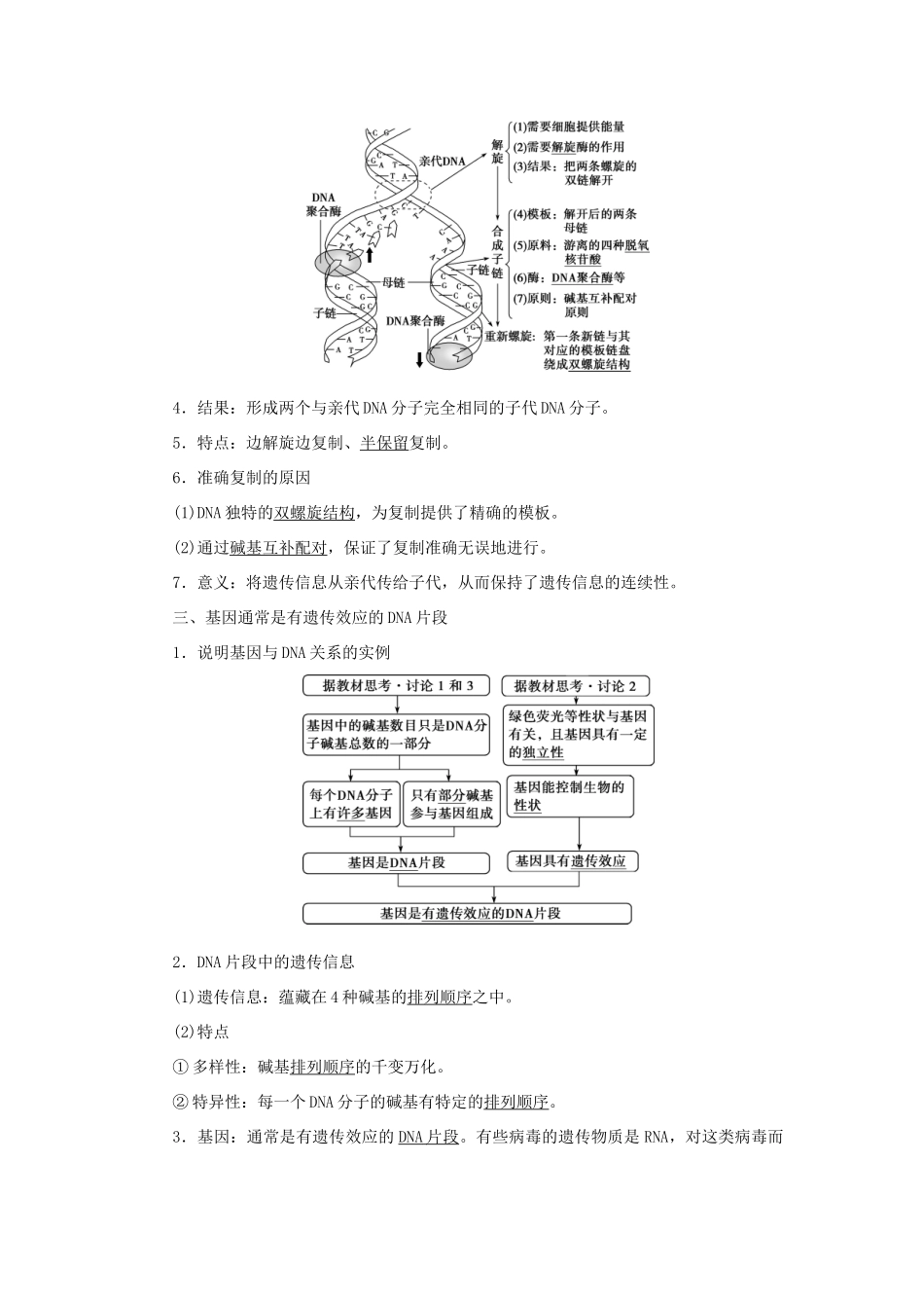 高中生物 第3章 基因的本质 第3节 DNA的复制 第4节 基因通常是有遗传效应的DNA片段学案 新人教版必修第二册-新人教版高一第二册生物学案_第2页