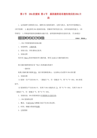 高中生物 第3章 基因的本质 第3节 DNA的复制 第4节 基因通常是有遗传效应的DNA片段学案 新人教版必修第二册-新人教版高一第二册生物学案