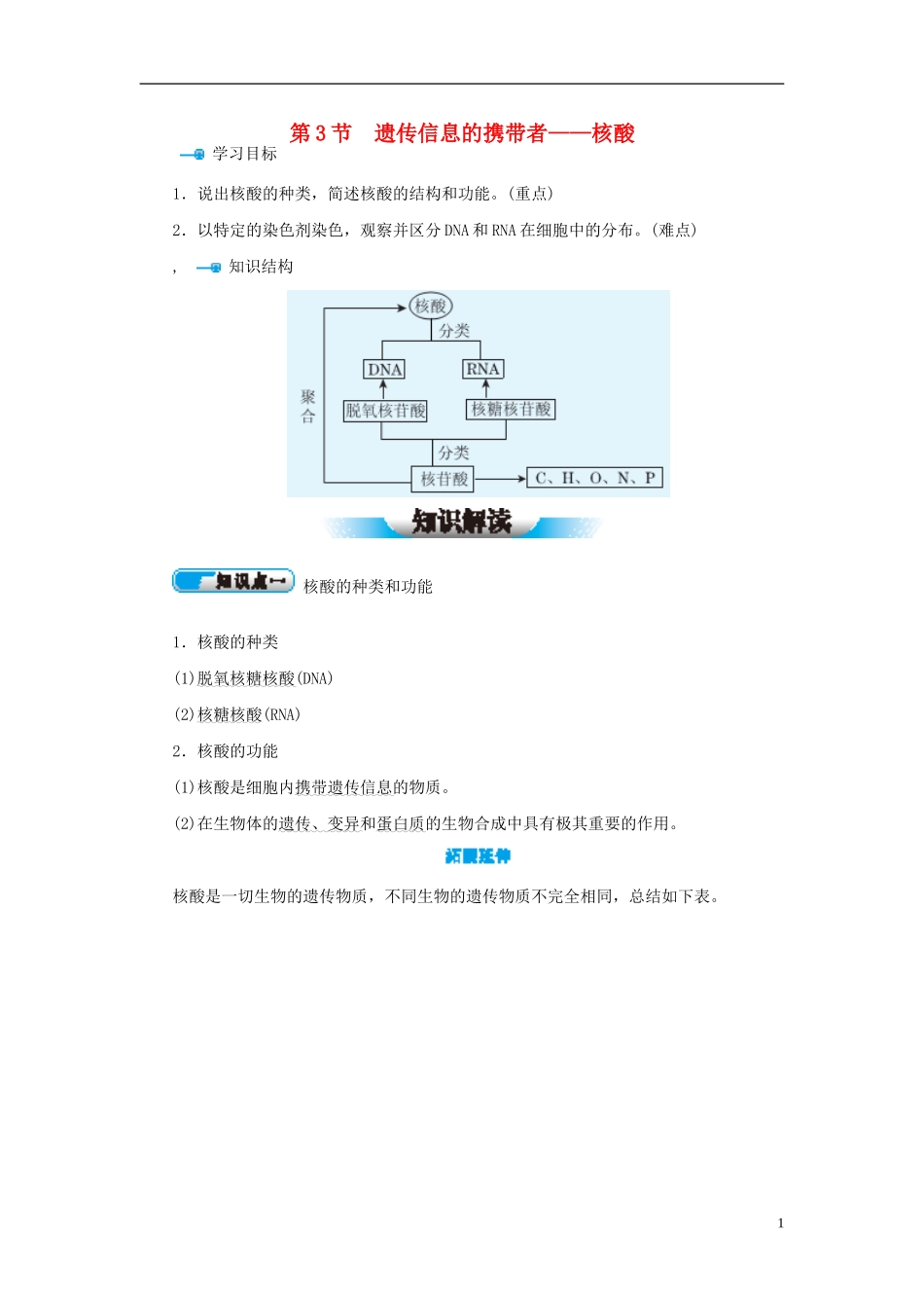 高中生物 第2章 第3节 遗传信息的携带者学案 新人教版必修1-新人教版高一必修1生物学案_第1页