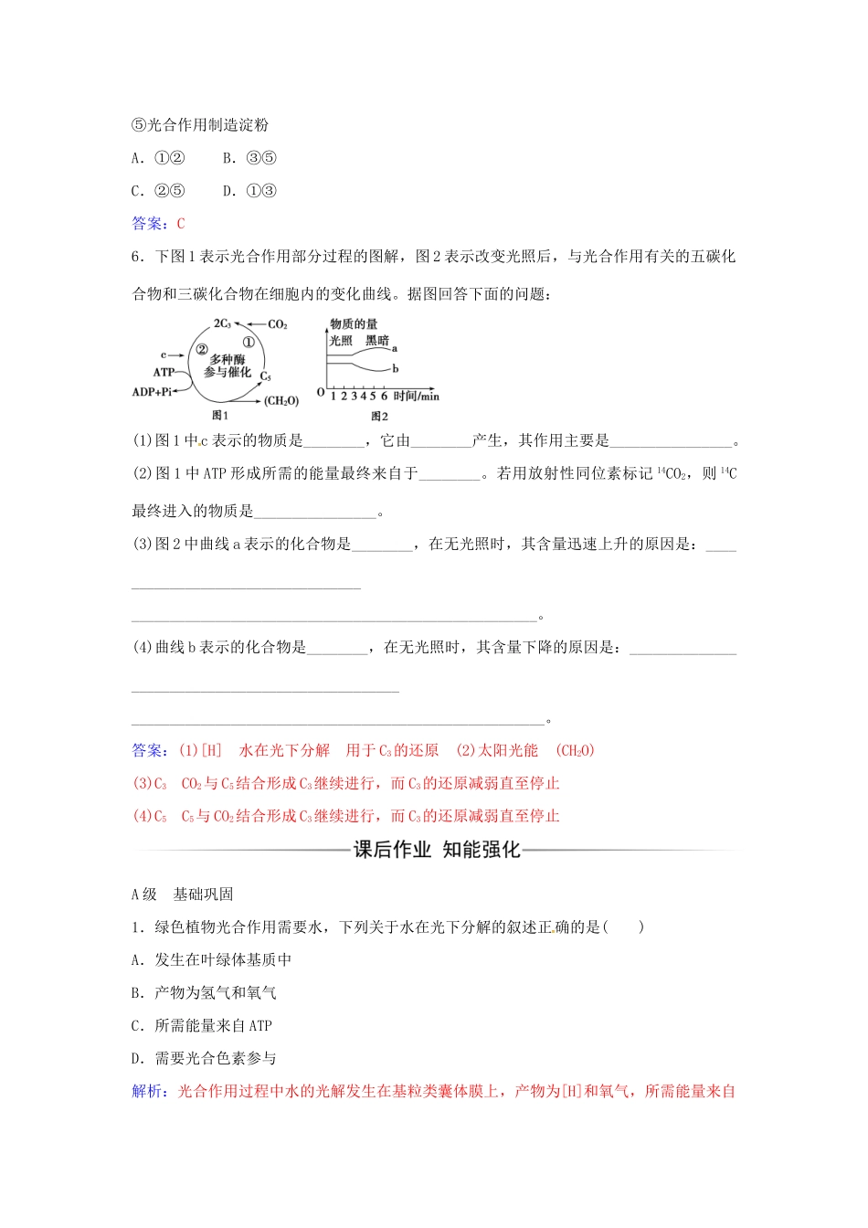 高中生物 第5章 第4节 光合作用的探究历程和过程（第2课时）练习 新人教版必修1-新人教版高一必修1生物学案_第2页